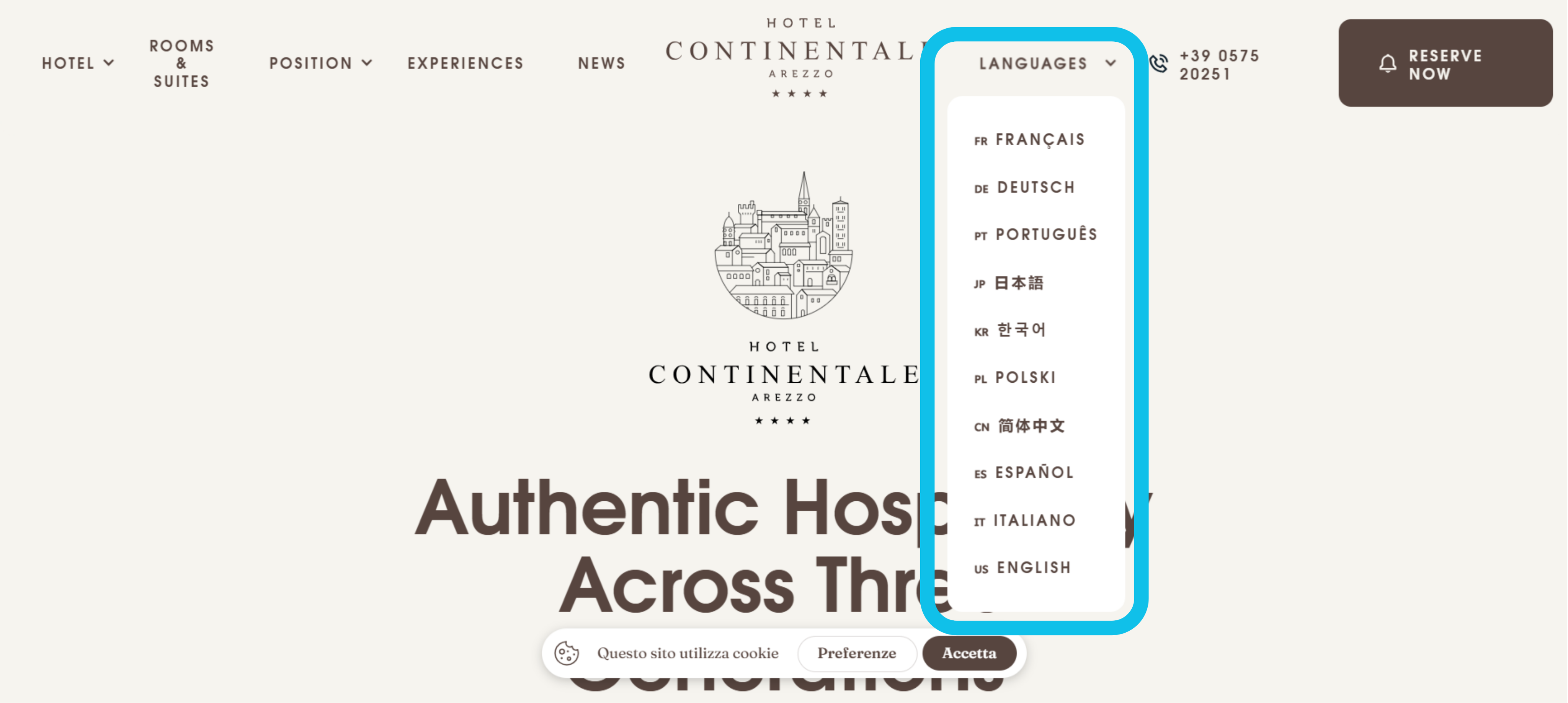 Hotel Continentale Multi-Language Website